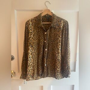Leopard Print Button-Up Shirt 100% Silk